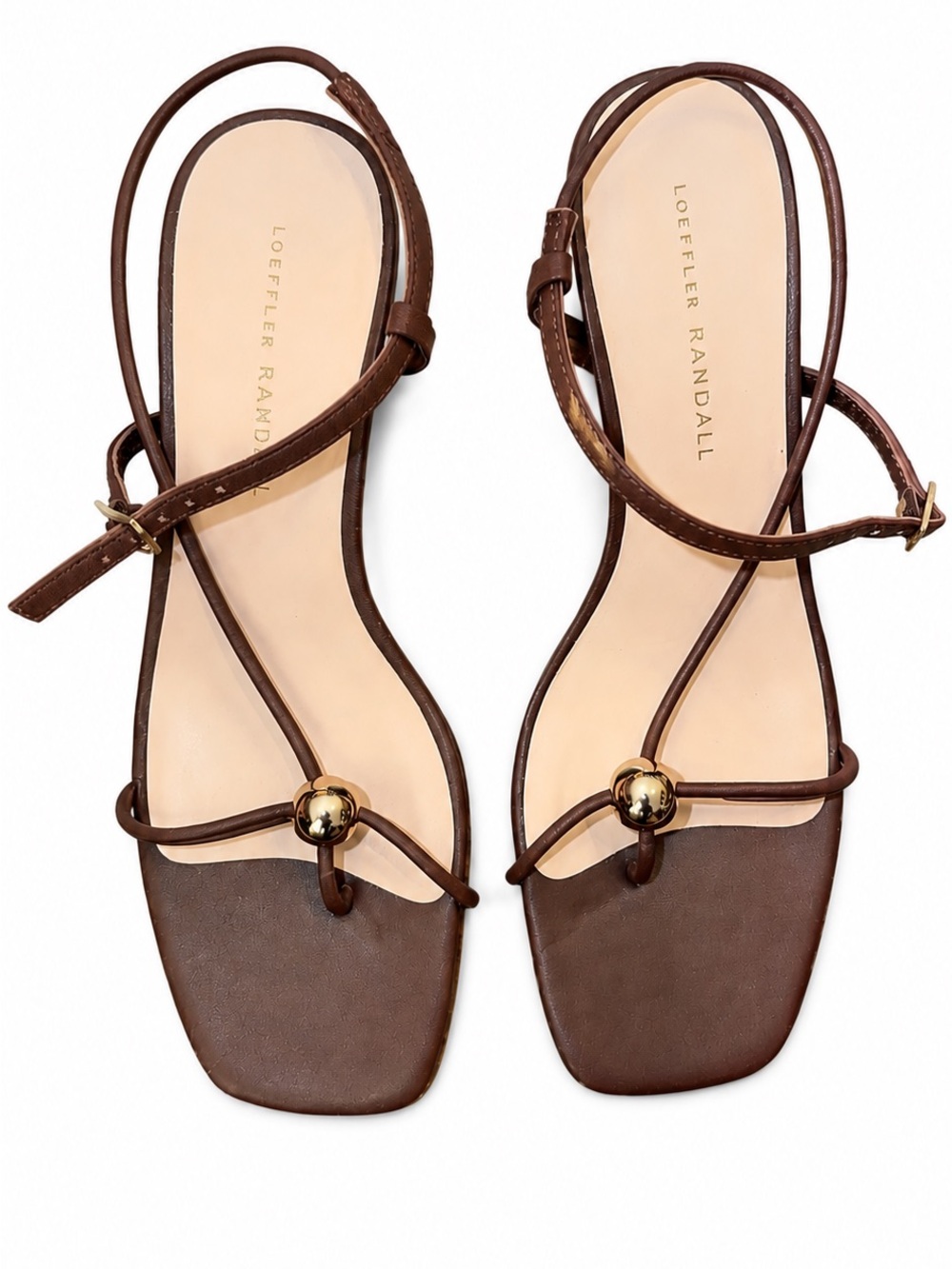 Loeffler Randall Triana Espresso Leather Mid-Heel Sandals – Size 7.5B – Brand Ne